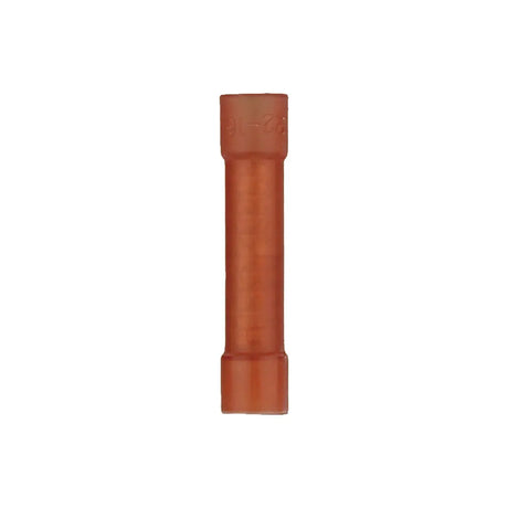 Single red insulated butt connector shown upright