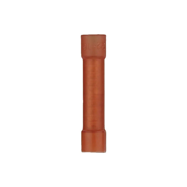 Single red insulated butt connector shown upright