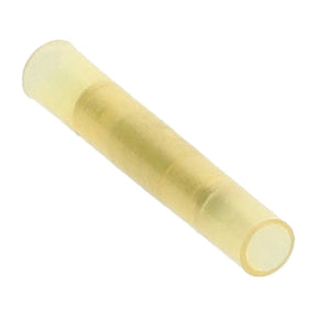 Close-up of a translucent yellow insulated butt connector