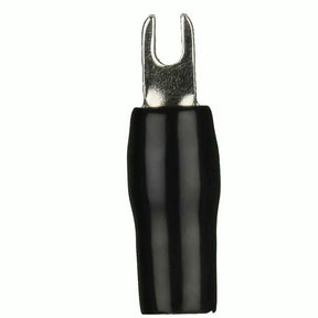 Single black-insulated barrier spade terminal with a forked metal tip