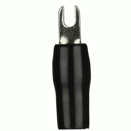 Single black-insulated barrier spade terminal with a forked metal tip