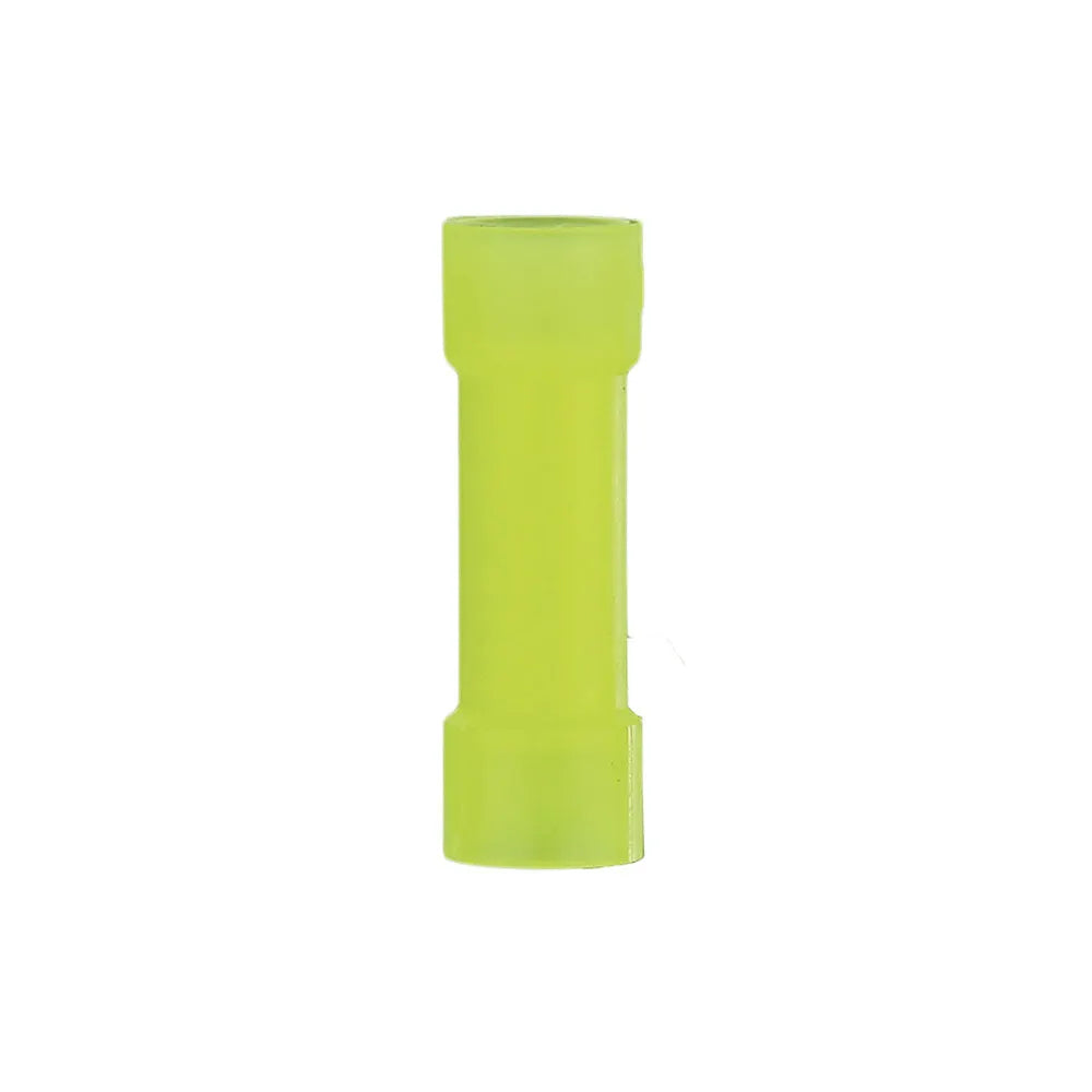 Single yellow insulated butt connector shown upright