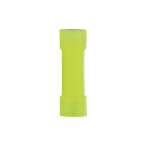 Single yellow insulated butt connector shown upright