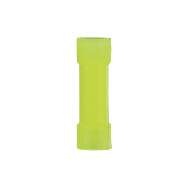 Single yellow insulated butt connector shown upright
