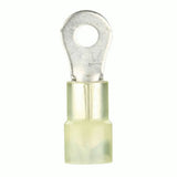 Yellow insulated ring terminal shown upright