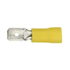 Side view of a yellow-insulated male quick-disconnect terminal