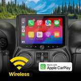 Installed Stinger touchscreen showing Apple CarPlay apps in a wireless CarPlay graphic