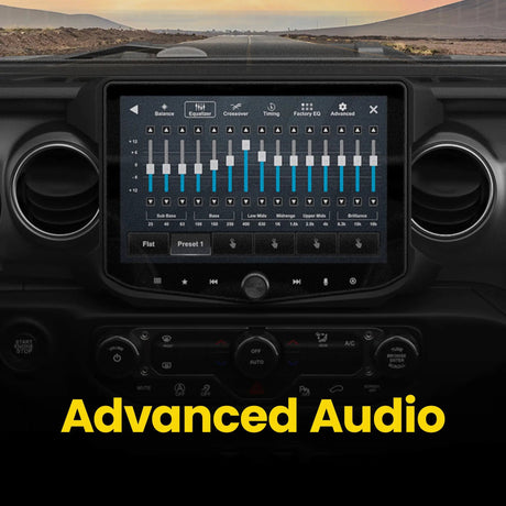Installed Stinger touchscreen showing its multiband audio equalizer and preset controls