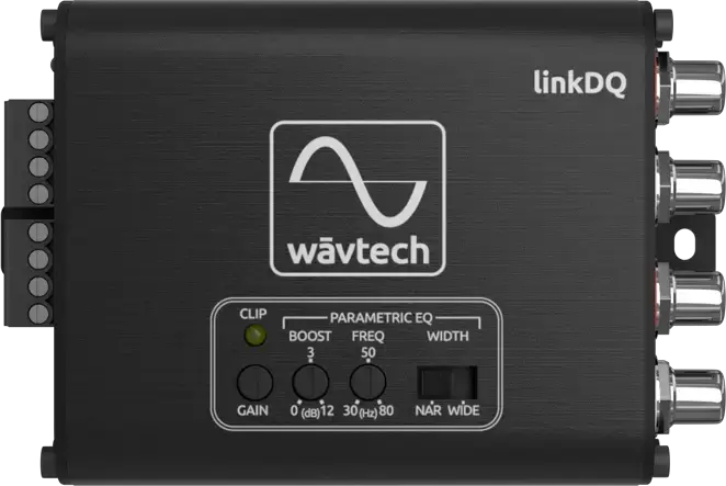 Wāvtech linkDQ processor top view showing parametric EQ controls