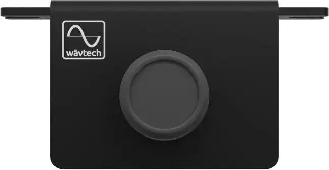 Wāvtech remote level-control knob with black mounting bracket, front view