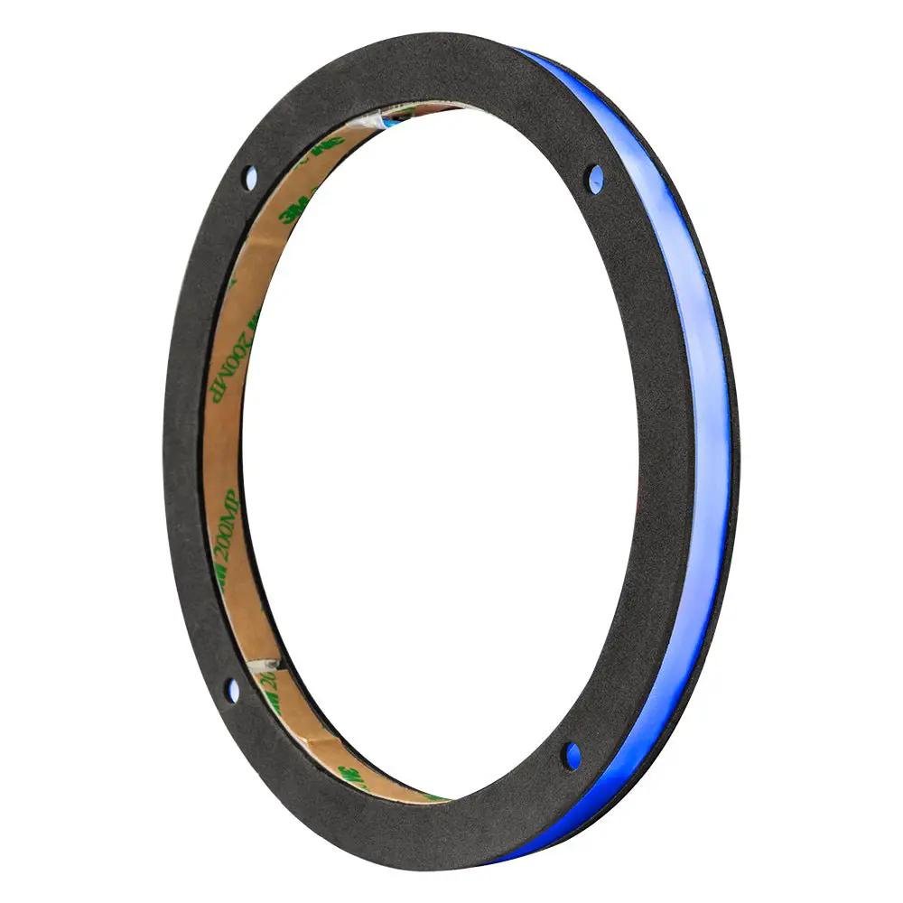 Black speaker ring with blue edge illumination, angled view