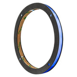 Black speaker ring with blue edge illumination, angled view