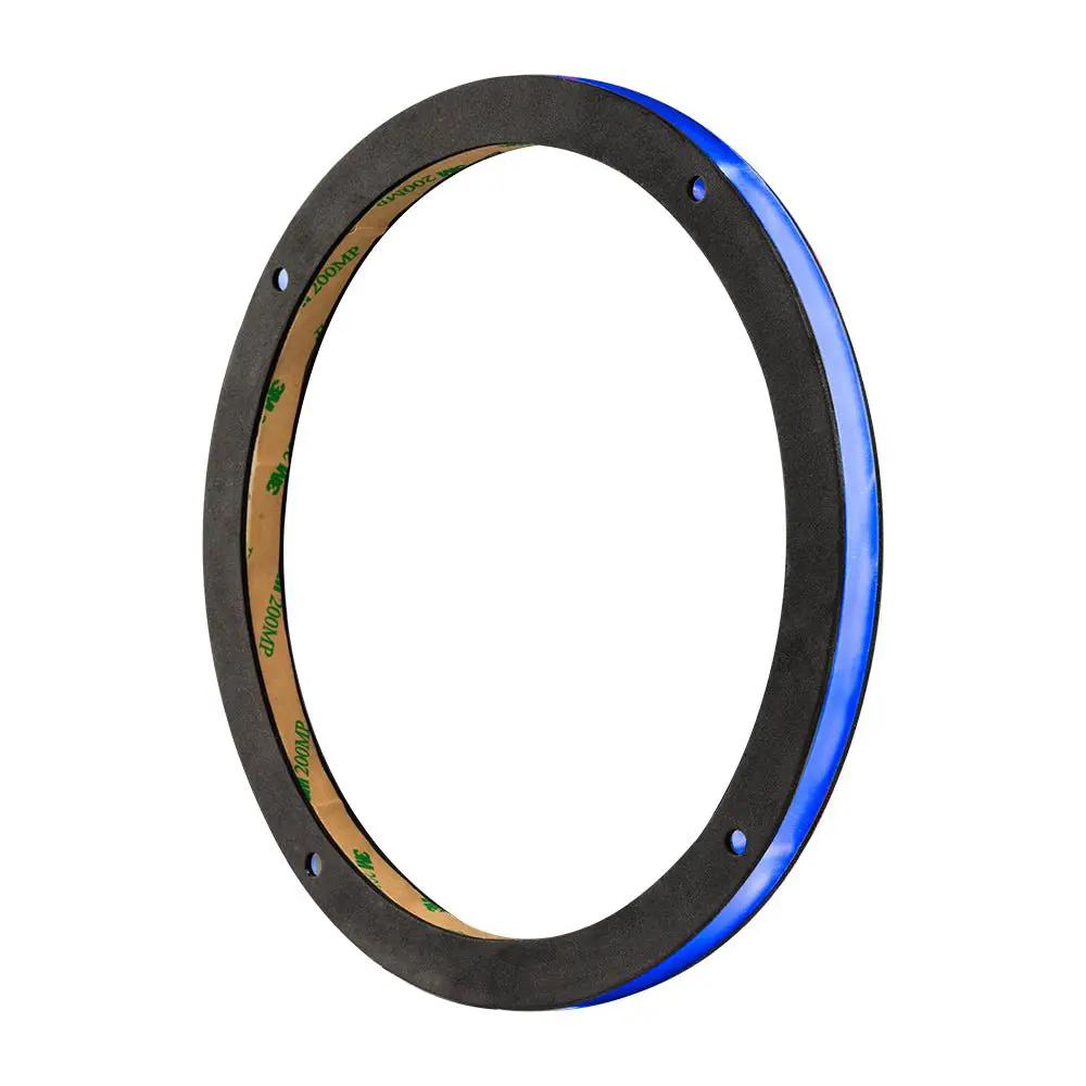 Speaker mounting ring with blue illuminated outer edge and adhesive liner inside