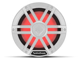 White Rockford Fosgate M1D2-10 10-inch marine subwoofer with RGB lighting