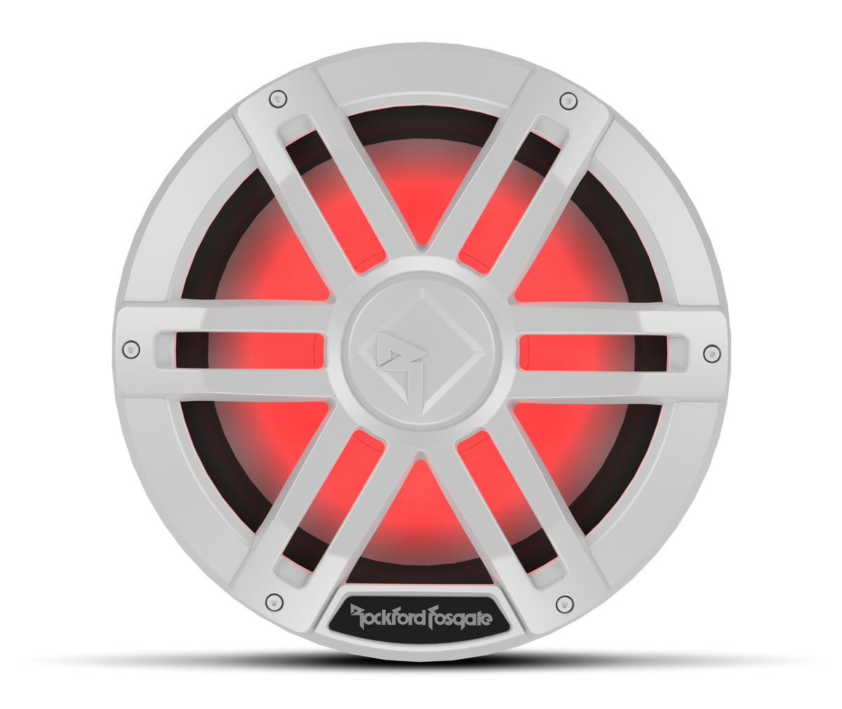 White Rockford Fosgate M1D2-12 12-inch marine subwoofer with RGB lighting