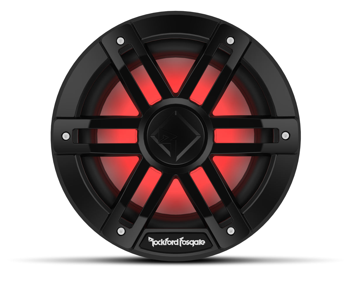 Black Rockford Fosgate M1D4-8B 8-inch marine subwoofer with RGB lighting