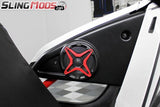 SS-USP65 opposite installed side-panel speaker view shown with optional red grilles; red grilles sold separately, not included