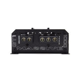 Massive Audio GT1 amplifier end panel with subwoofer speaker terminals and power connections