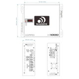 Massive H1000 dimension drawing: 161 by 150.2 mm body, 56.2 mm height, plus input and power-panel layouts