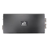 Top view of a long black Massive Audio H12000 amplifier