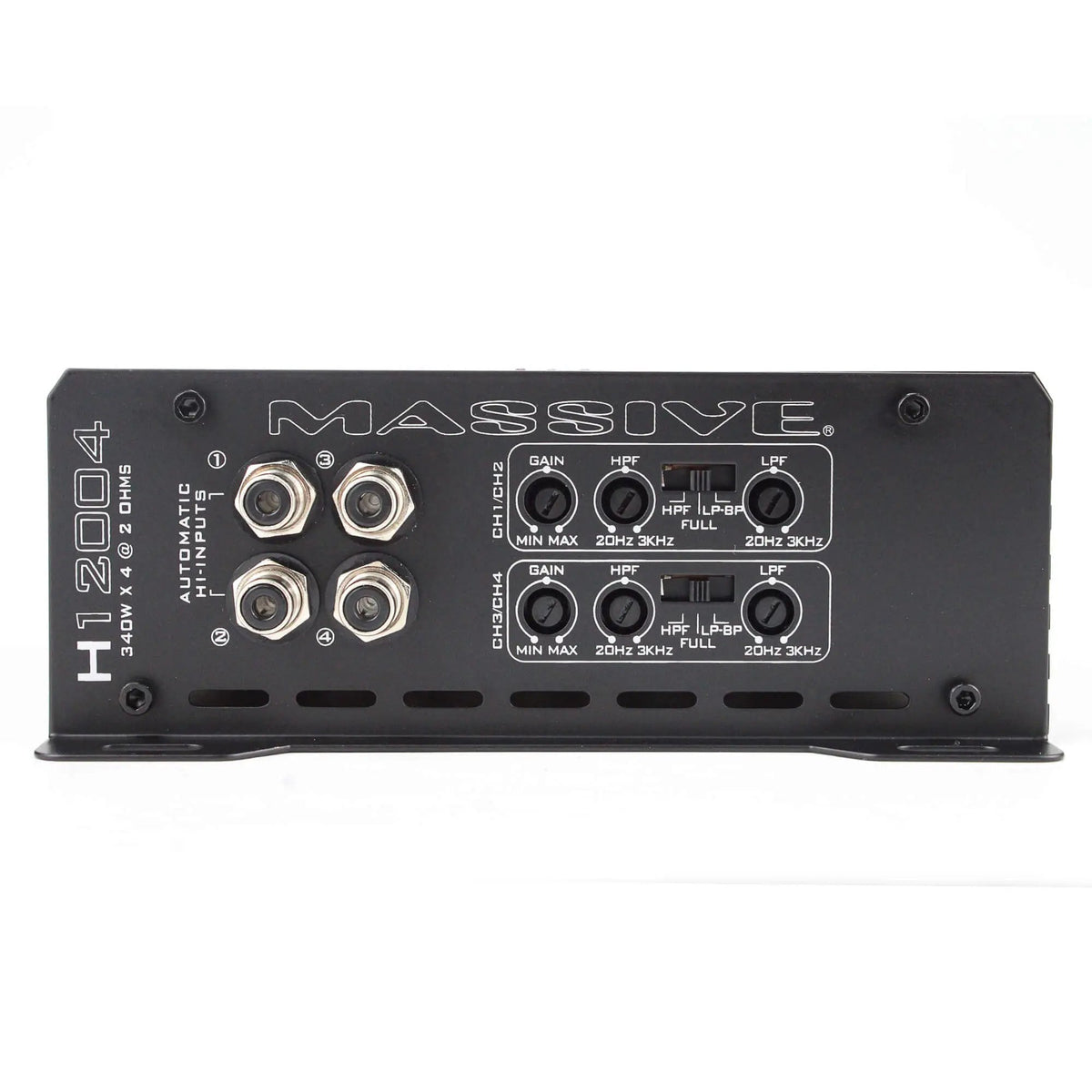 Massive Audio H12004 input panel with four RCA sockets and separate channel filter and level controls