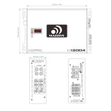 Massive H12004 dimension drawing: 201 by 150.2 mm body and 56.2 mm height, with inputs and terminal layouts