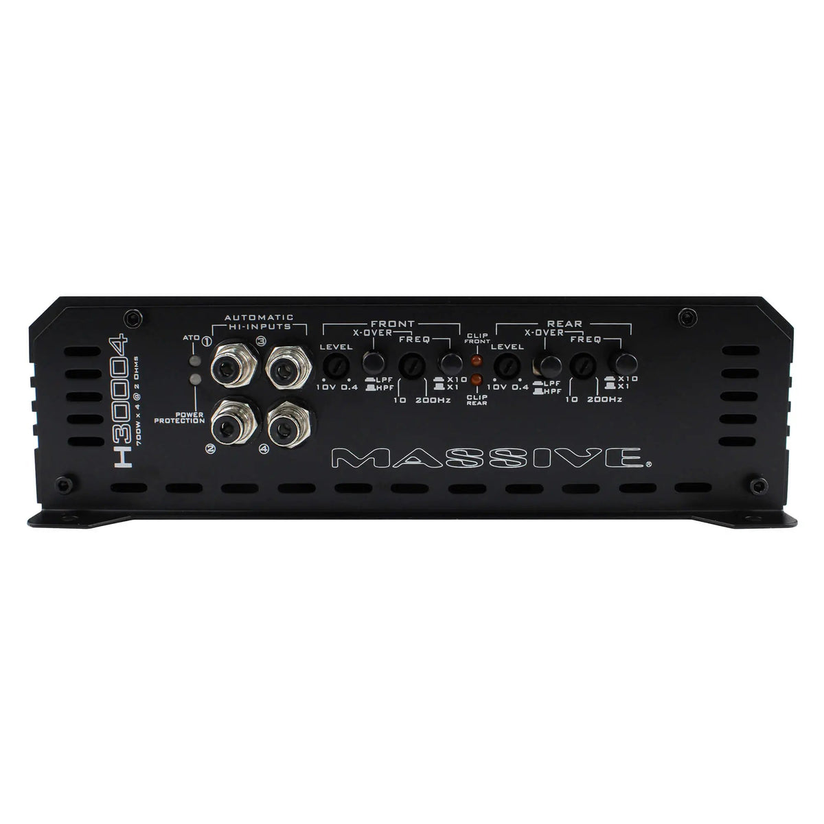 Massive Audio H30004 input panel with four RCA sockets, filter and level controls and remote port
