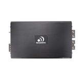 Top view of a black Massive Audio H8000 amplifier with side cooling fins