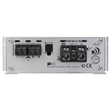 Massive P3 amplifier end panel with speaker and power terminals and ground-lift switch