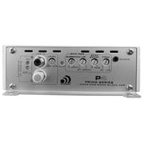 Massive P4 input panel with RCA sockets, level, band-pass and bass-boost controls, and remote jack
