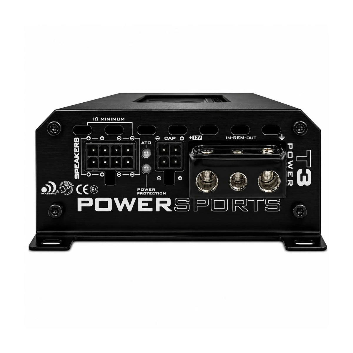 Massive Audio T3 connection panel showing speaker, capacitor and power terminals