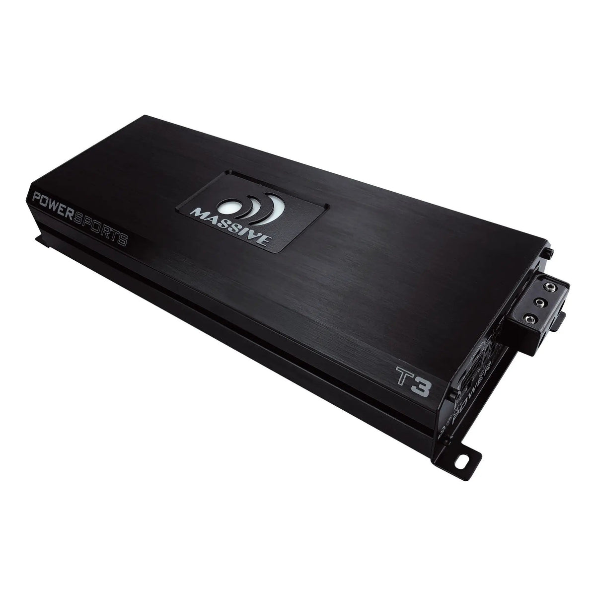 Massive Audio T3 powersports amplifier, angled view