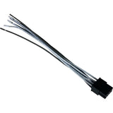 Black rectangular wiring plug with long gray and black leads and exposed wire ends