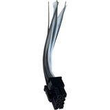 Close view of a black multi-pin wiring connector with gray and black leads