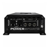 Massive Audio TX2 end panel showing speaker plugs, power terminals and status indicators