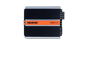 Top of a Memphis MOJO Pro amplifier with an orange center stripe and silver edges
