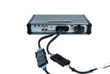 Memphis marine amplifier connection panel with RCA leads, power terminals and wiring harnesses