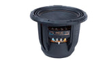Angled front of a Memphis MOJO subwoofer with a black cone, vented basket and orange accents