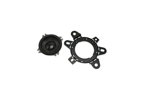 Memphis small speaker beside a black multi-tab mounting adapter ring