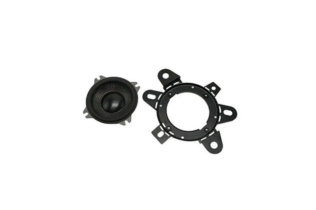 Memphis small speaker beside a black multi-tab mounting adapter ring