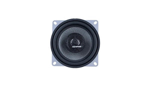 Front of a Memphis coaxial speaker with a gray textured cone and mesh-covered central tweeter