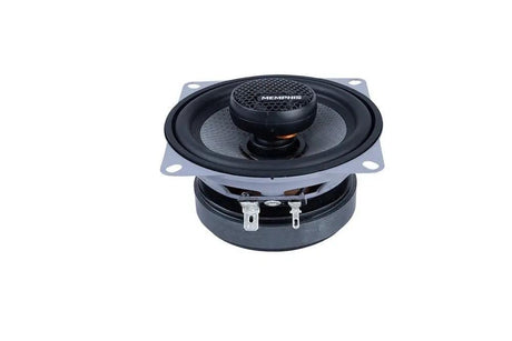 Angled front of a Memphis coaxial speaker with a textured gray cone, central tweeter and exposed terminals