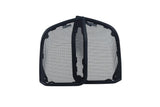 Two black rectangular mesh saddlebag speaker grilles