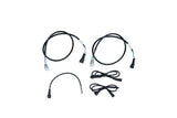 Speaker-kit wiring layout with two long harnesses, a short lead and two extension cables