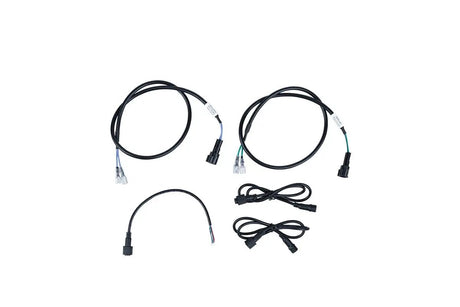 Speaker-kit wiring layout with two long harnesses, a short lead and two extension cables