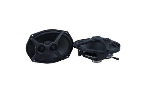 Two oval Memphis speakers from the saddlebag kit, shown from front and side