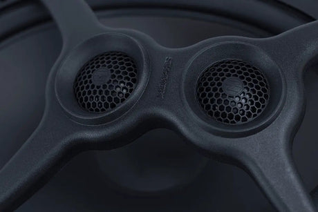 Close-up of an oval Memphis speaker with two mesh-covered tweeters