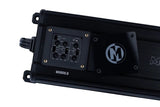 Memphis amplifier control-panel close-up showing the MX600.6 label, gain adjustments and crossover switches