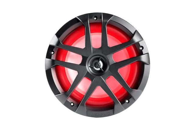 Memphis marine speaker with a dark spoke grille and red cone illumination