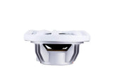 White marine speaker, side basket view